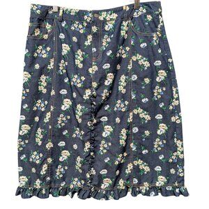 Soolinen Womens Size 2XL? NWT Blue Allover Floral Ruffle Hem Button Zip Skirt